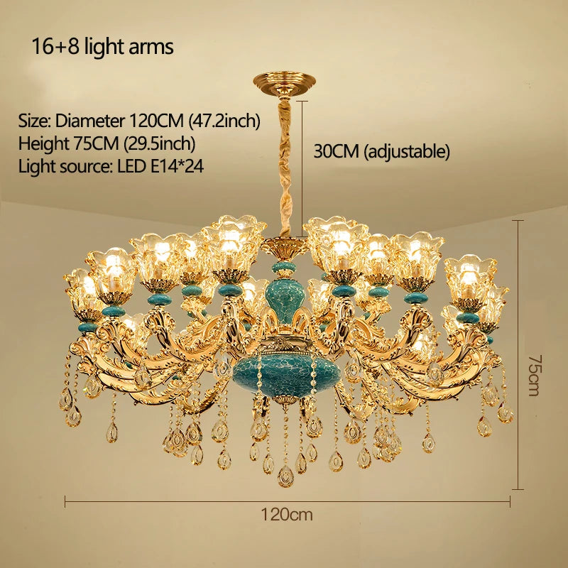 Candelabro de salón de estilo europeo, lámpara de cristal de cerámica de lujo para el hogar, nuevo estilo, sencilla, para dormitorio o restaurante