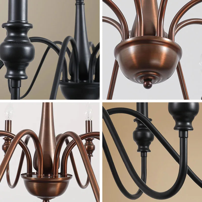 Candelabro de hierro negro con detalles de cristal