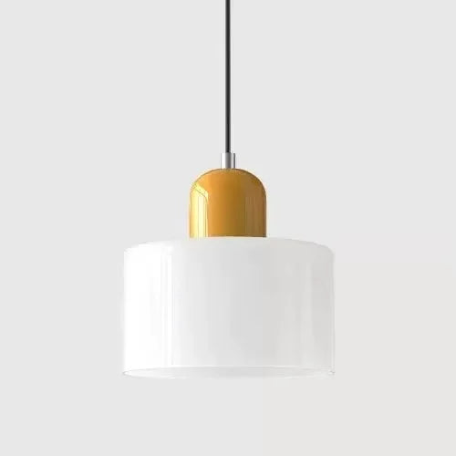 Retro Stained Glass Cylinder Pendant Light in Pastel Colors for Bedside