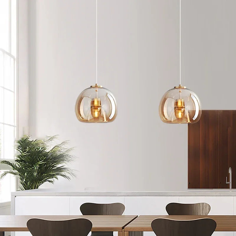 Nordic Glass Pendant Light with Iron Finish