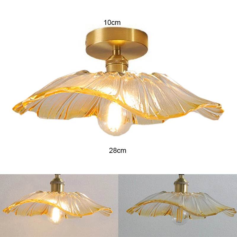 Vintage Flower Glass Pendant Light Collection with Brass Fitting for Bedroom