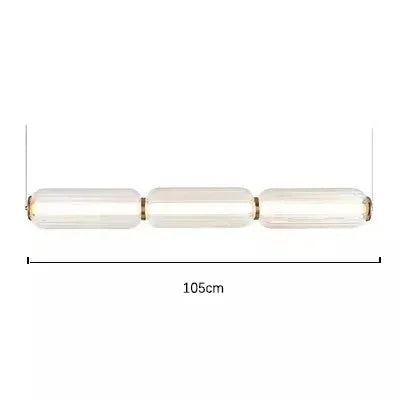 Modern Ribbed Glass Capsule Linear Chandelier in Gold for Dining Table