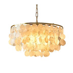 Coastal Capiz Shell Tiered Chandelier with Gold Frame for Bedroom