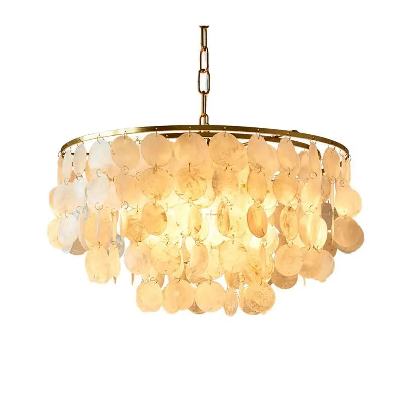 Coastal Capiz Shell Tiered Chandelier with Gold Frame for Bedroom