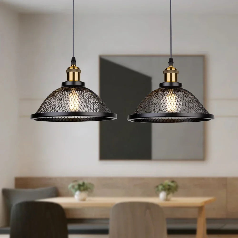Industrial Black Iron Mesh Pendant Light for Dining