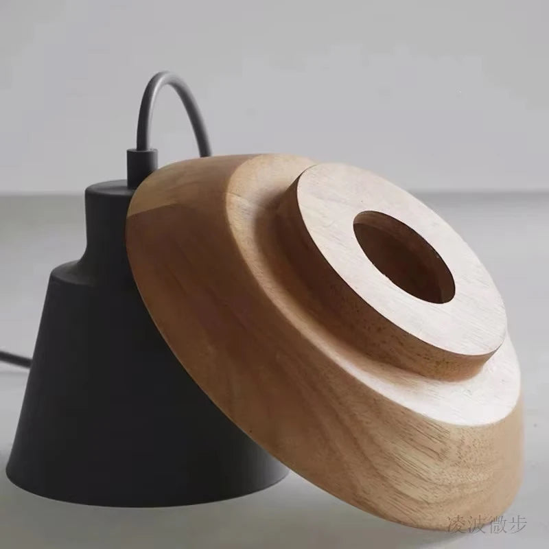 Nordic Wood and Macaron Metal Two Tier Pendant Light for Dining Nook