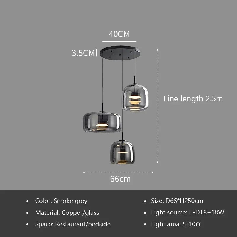 Nordic Amber Glass Pendant Light for Dining Room