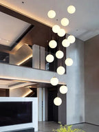 Opal Glass Ball Cluster Chandelier for Staircase and Hotel Lobby