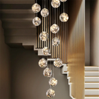 Starry Glass Ball Cluster Chandelier for Staircase in Smoky Gray and Cognac
