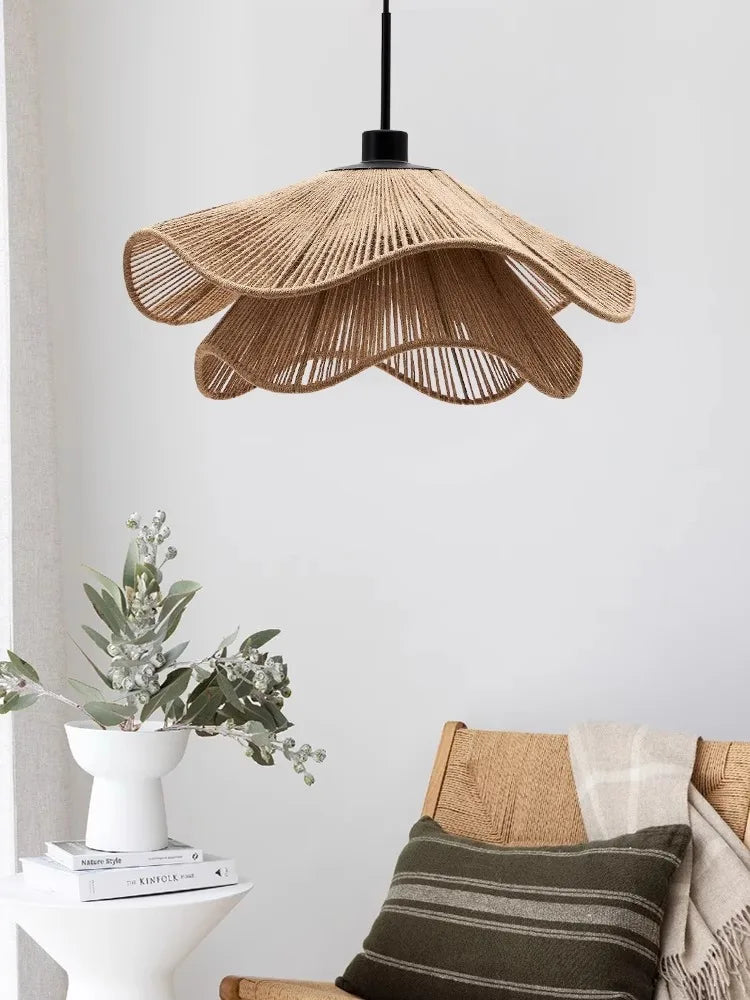 Lámpara colgante de cuerda de cáñamo Wabi Sabi Industrial Zen