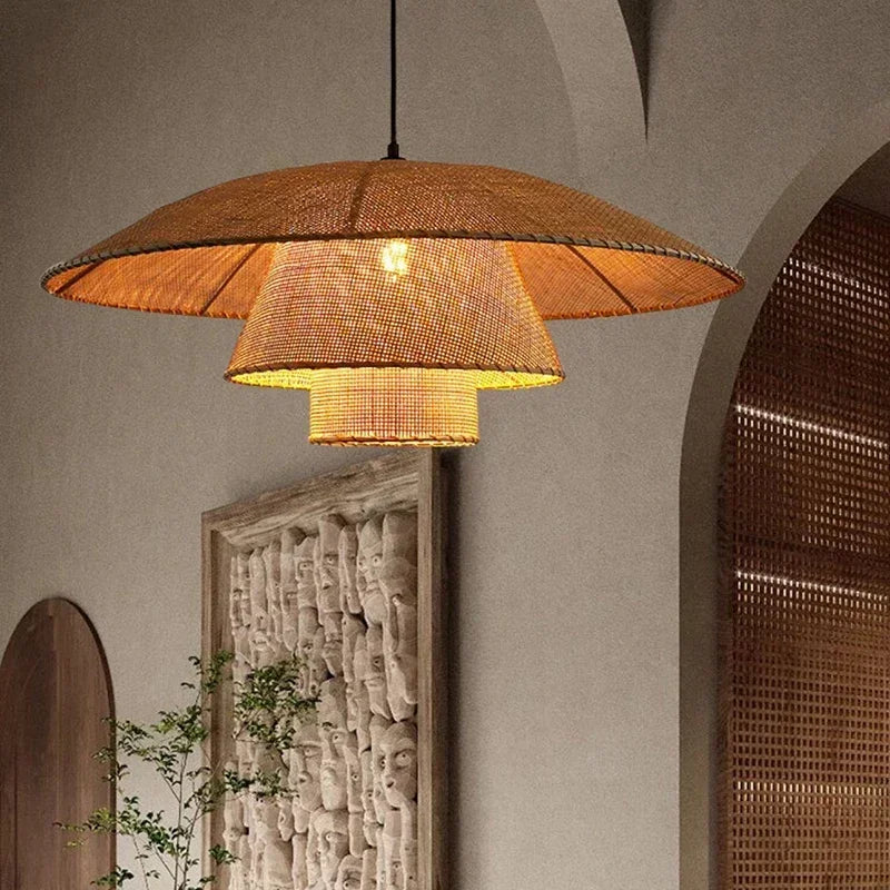 Vintage Rattan Pendant Lamp Handmade Suspension