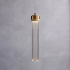 Modern Ribbed Glass Cylinder Pendant Light with Gold Cap for Bedside