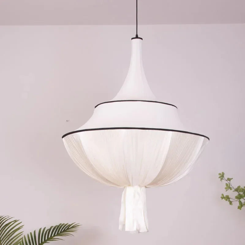 French Draped Fabric Chandelier with Tassel in White for Hotel Lobby