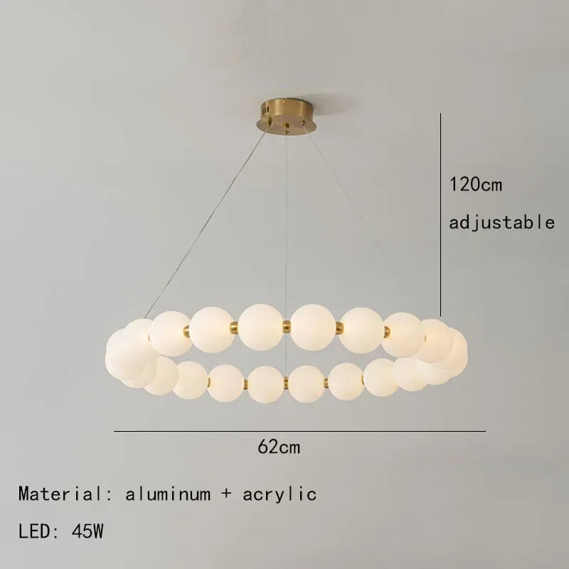 Modern Pearl Ball Ring Chandelier in Cream White for Living Room