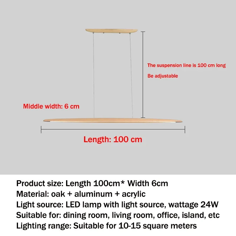 Nordic Wood Pendant Light Linear LED Hanging Lamp