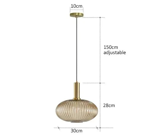 Nordic Modern Ribbed Glass Pendant Light Green/Grey/Amber Glass Hanging Lamp for Kitchen Island Dining Room Home Decor E27