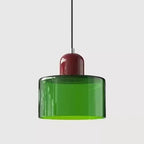 Retro Stained Glass Cylinder Pendant Light in Pastel Colors for Bedside