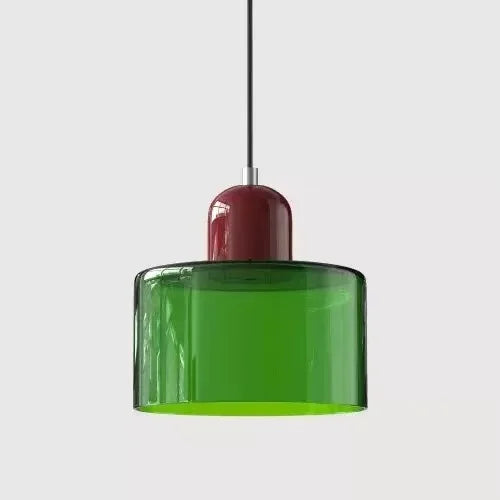 Retro Stained Glass Cylinder Pendant Light in Pastel Colors for Bedside