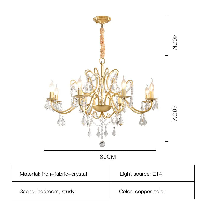 Lámparas de araña clásicas doradas, luces de techo de cristal de hierro forjado, lámpara colgante para sala de estar, dormitorio, comedor, iluminación de suspensión.