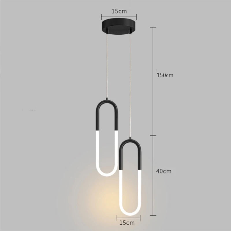 Nordic Iron Pendant Light U-Shaped LED for Bedroom