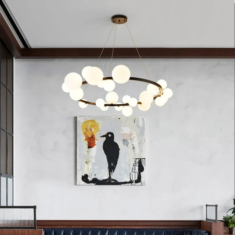 Nordic Round Glass Pendant Light Iron Frame