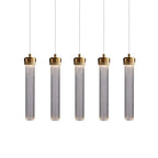 Modern Ribbed Glass Cylinder Pendant Light with Gold Cap for Bedside
