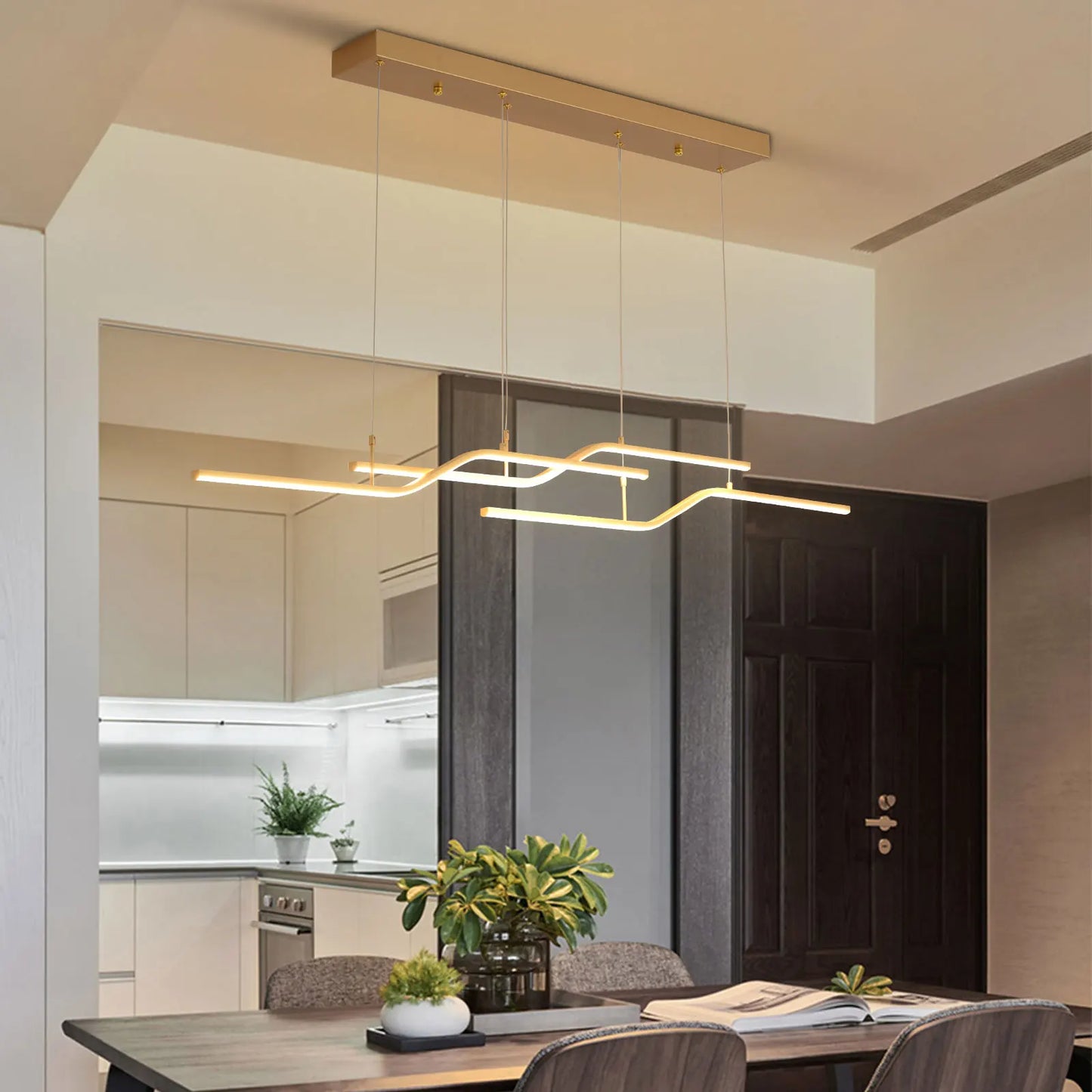 Minimalist Gold Linear Pendant Light for Dining