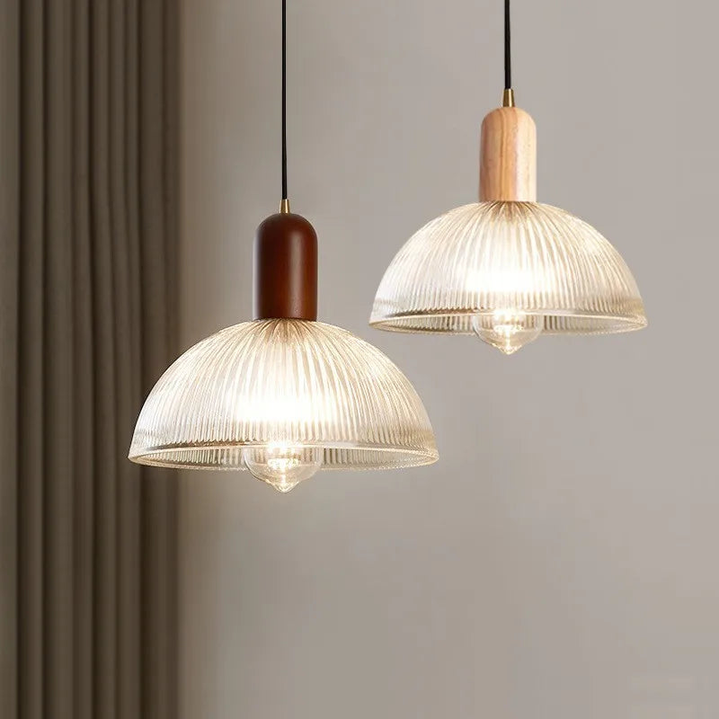Vintage Glass Pendant Light with Iron Base