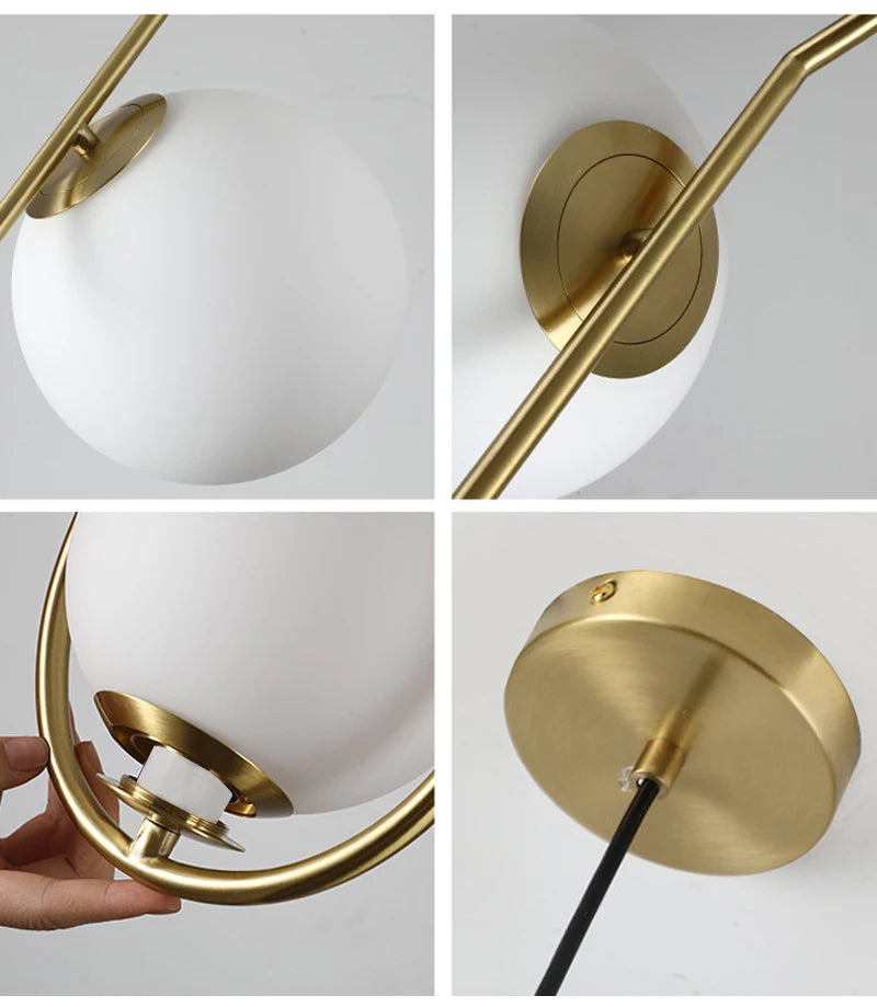 Nordic Glass Ball Pendant Light Brass Iron Hanging Lamp