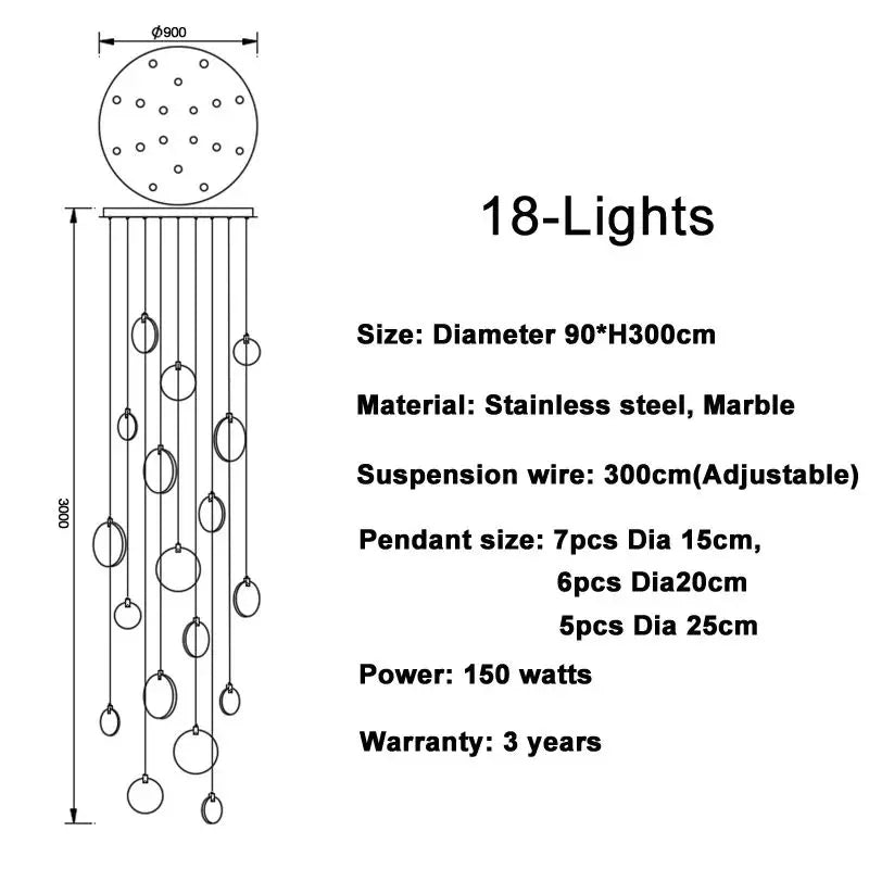 Luxury Alabaster Marble Disc Chandelier for Staircase and Lobby
