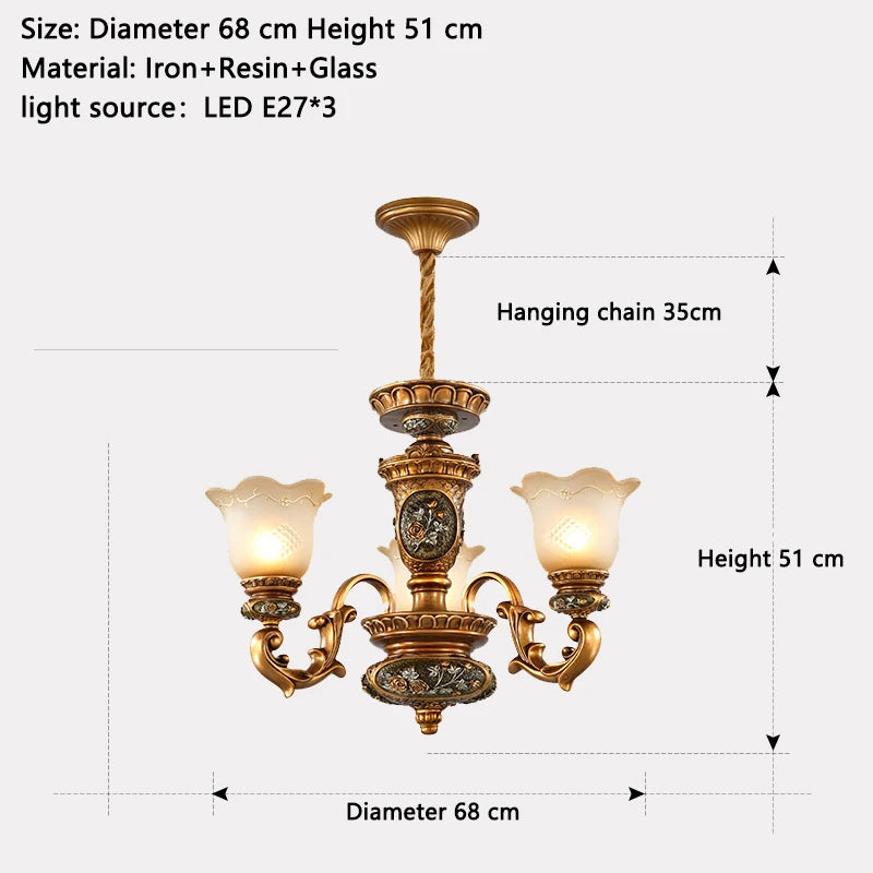 Lámpara colgante de estilo europeo Lámpara de sala de estar Lámpara colgante de hierro y resina para restaurante Retro Villa Dúplex Luminaria