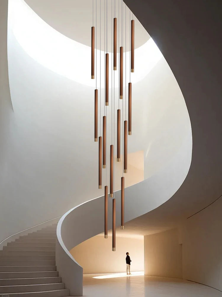 Lámpara colgante de madera minimalista para escalera
