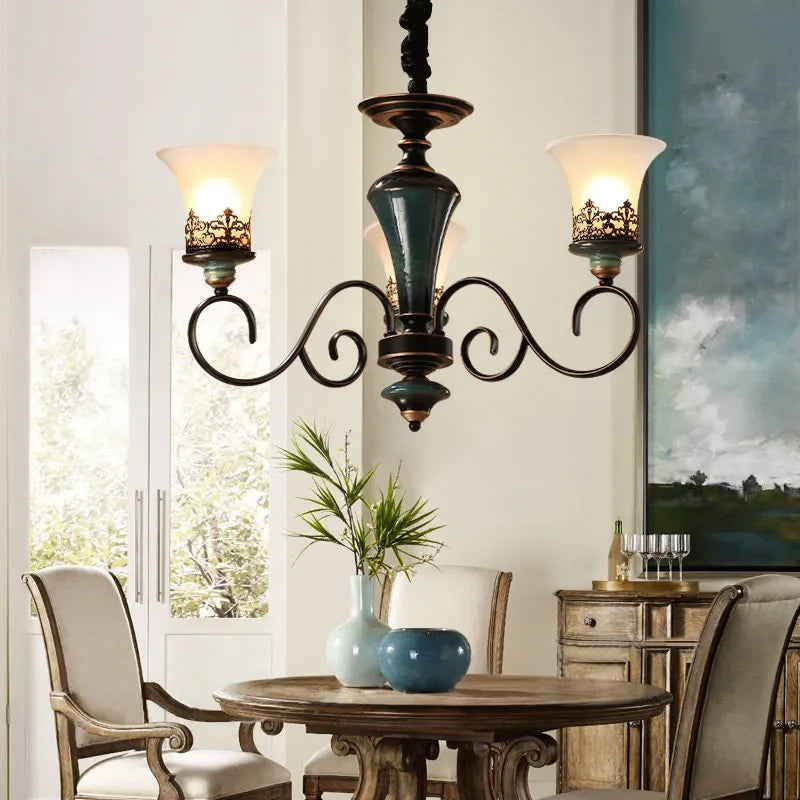 Vintage Ceramic Iron Chandelier Pendant Light
