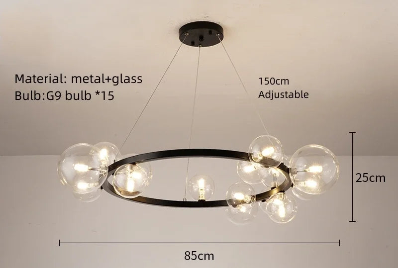 Nordic Round Glass Pendant Light Iron Frame