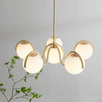 French Cream Squiggle Chandelier with Opal Glass Globes in Red and White