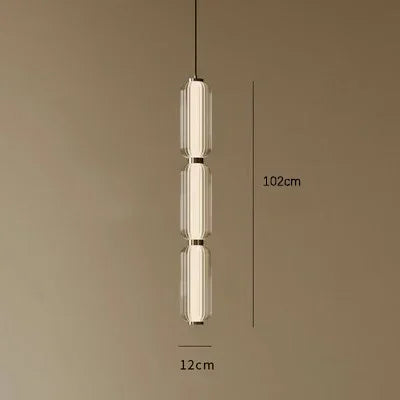 Modern Ribbed Glass Capsule Linear Chandelier in Gold for Dining Table