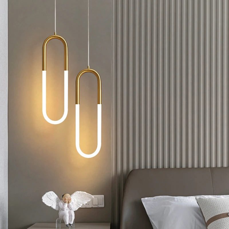 Lámpara colgante de hierro nórdica LED en forma de U para dormitorio