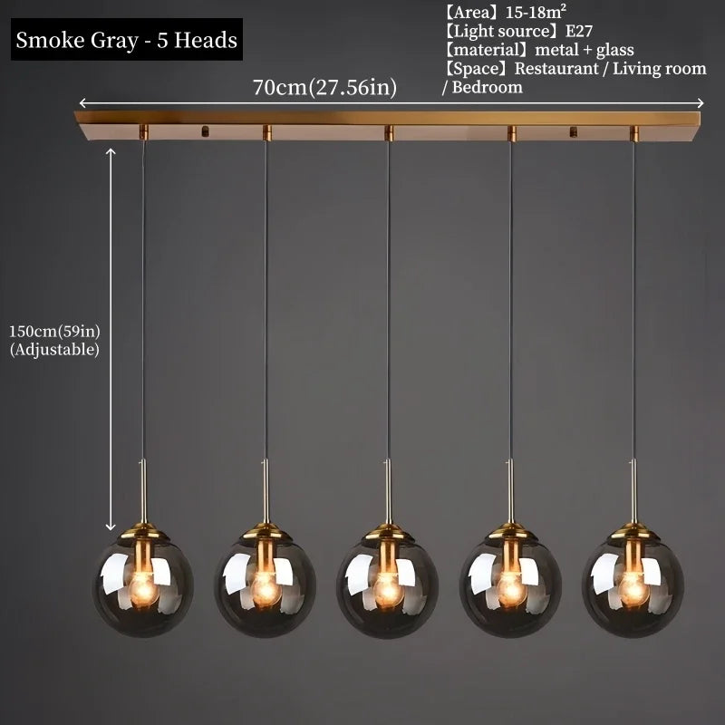 Lámpara colgante nórdica de cristal y metal para comedor