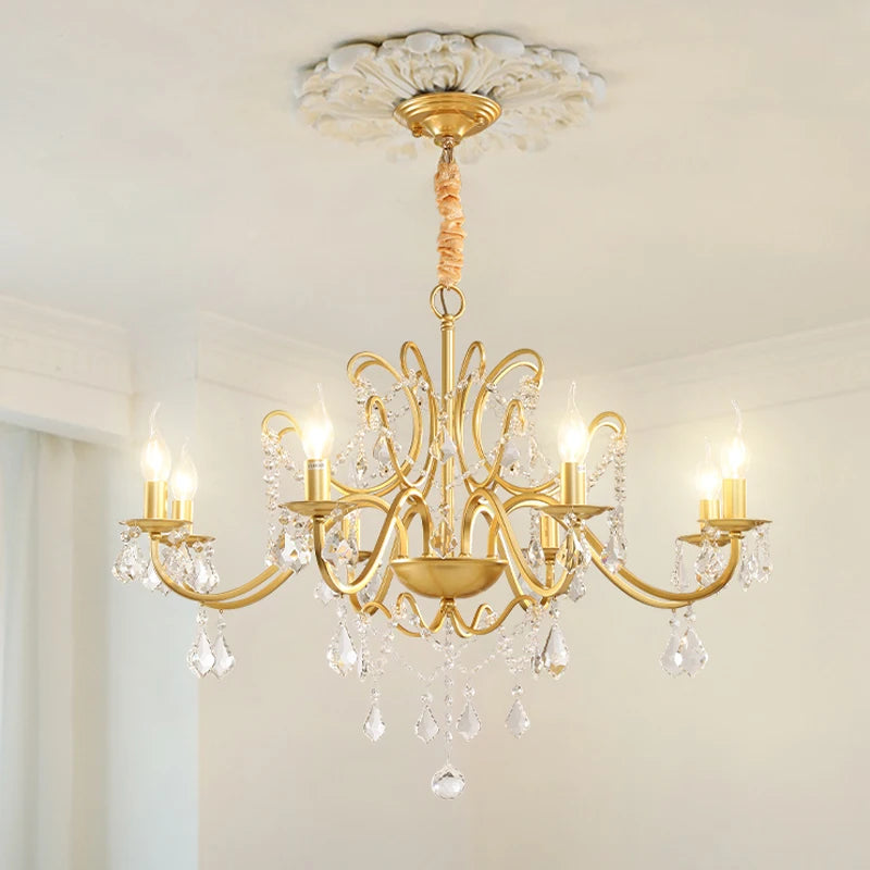 Lámparas de araña clásicas doradas, luces de techo de cristal de hierro forjado, lámpara colgante para sala de estar, dormitorio, comedor, iluminación de suspensión.