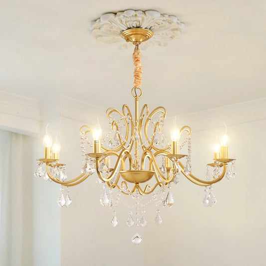 Gold Wrought Iron Crystal Chandelier