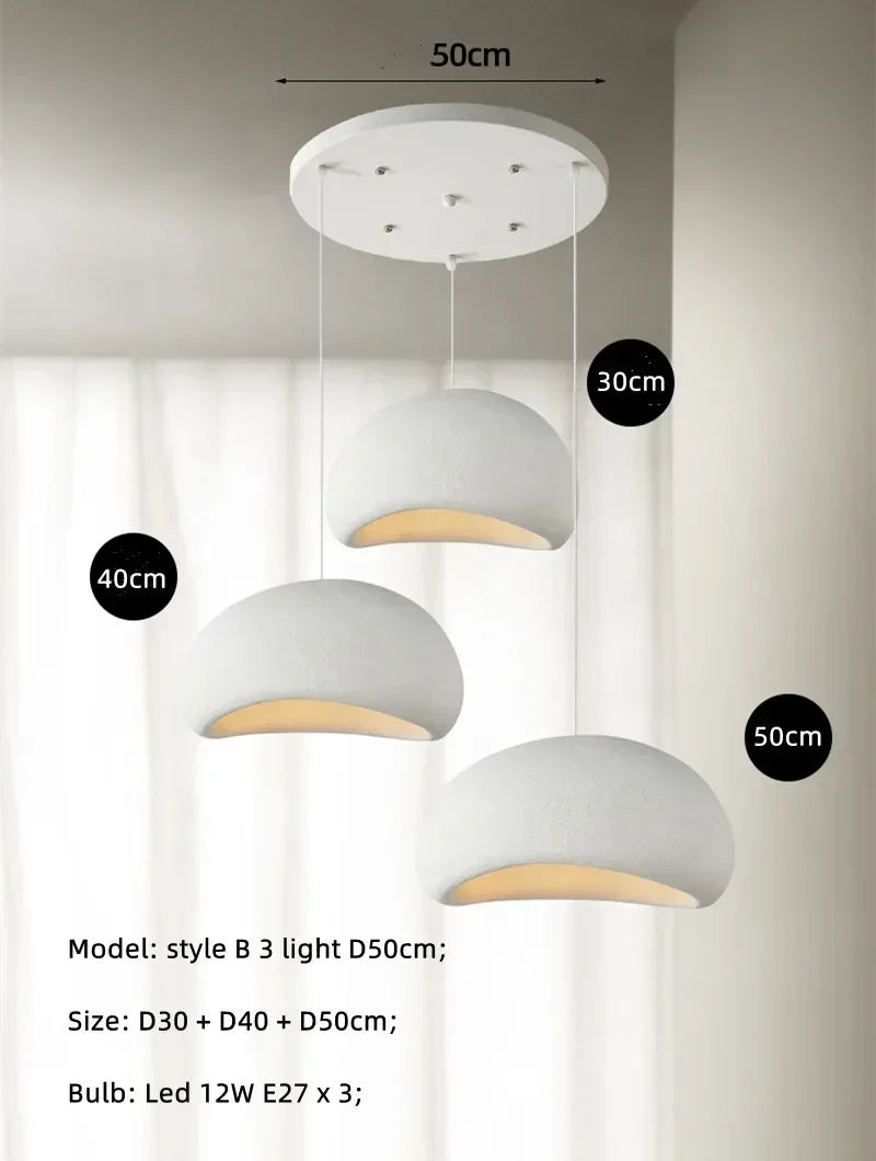 Wabi Sabi White Resin Dome Pendant Light for Living Room and Dining Room