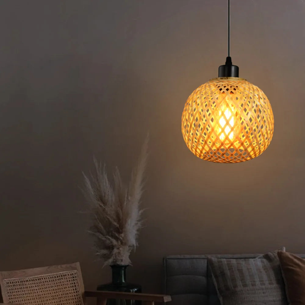 Lámpara Colgante Bohemio Bambú Ratán para Comedor