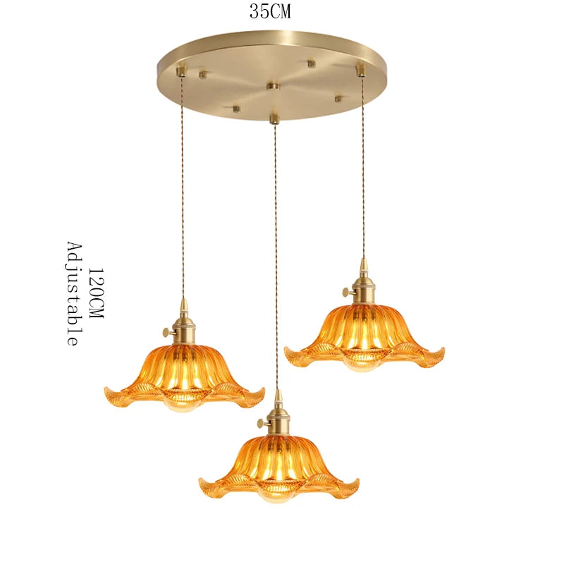 Retro Colored Glass Pendant Light Collection with Brass Fitting for Cafe