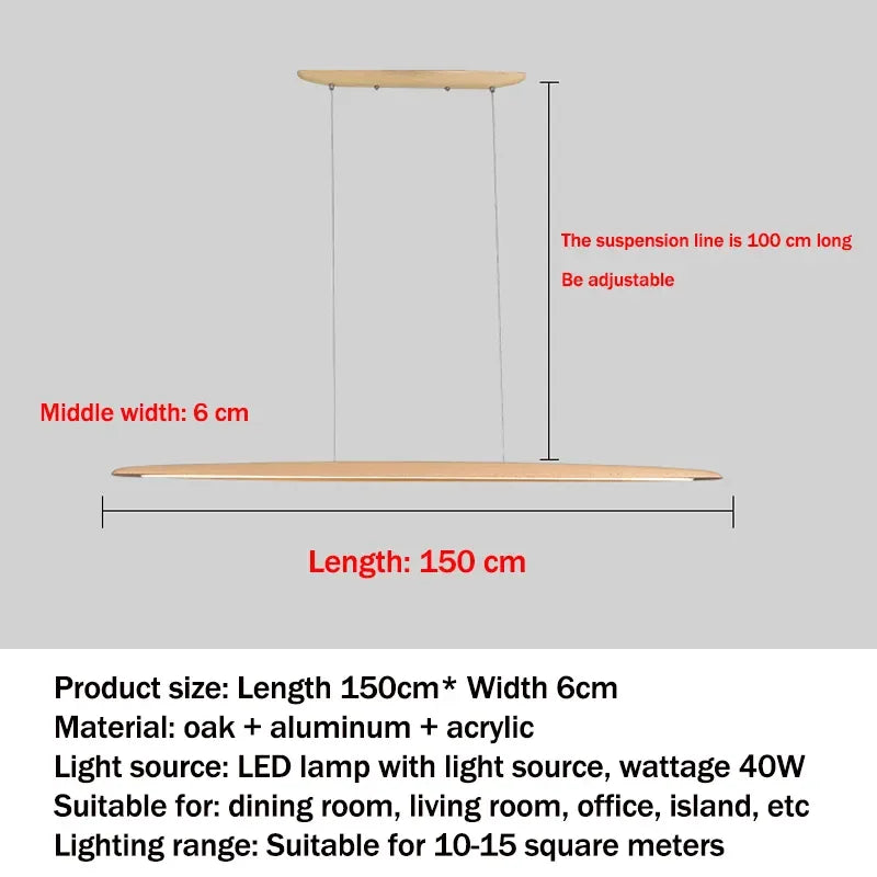 Nordic Wood Pendant Light Linear LED Hanging Lamp