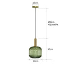 Nordic Modern Ribbed Glass Pendant Light Green/Grey/Amber Glass Hanging Lamp for Kitchen Island Dining Room Home Decor E27