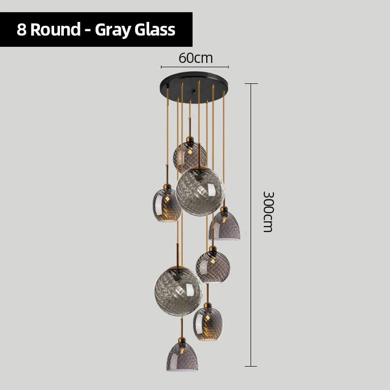 Modern Swirl Glass Pendant Light in Smoked Gray and Amber for Kitchen Island