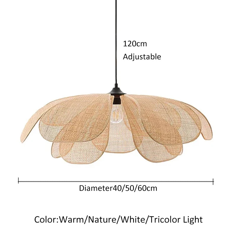 Bohemian Rattan Petal Pendant Light for Dining Room