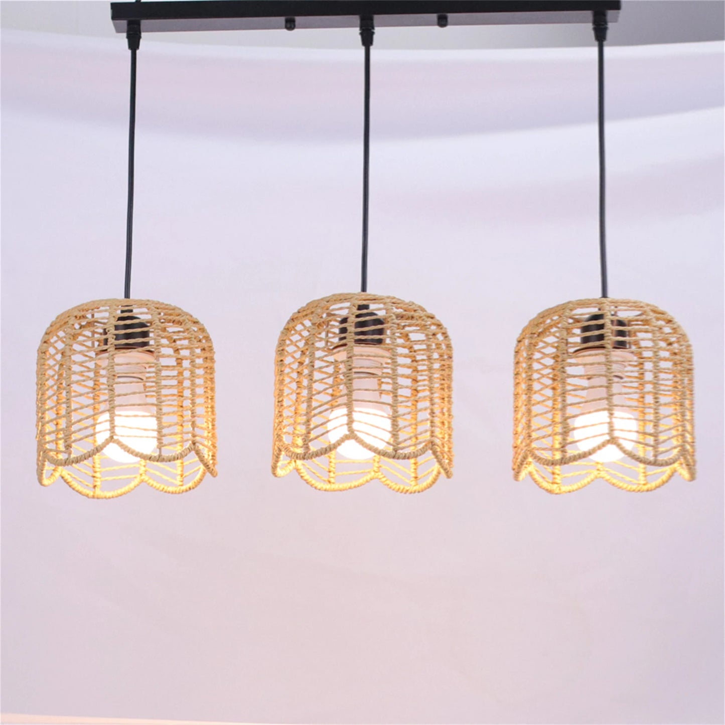Bohemian Rattan Pendant Light 3-Head Hanging Lamp