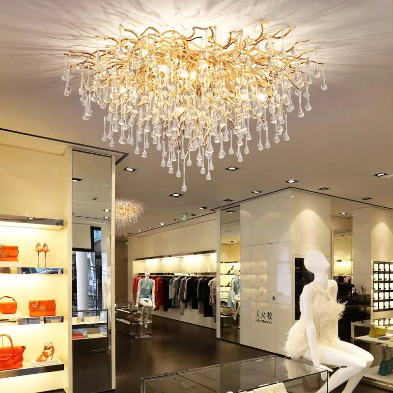 Luxury Gold Crystal Branch Chandelier for Staircase and Villa Lobby