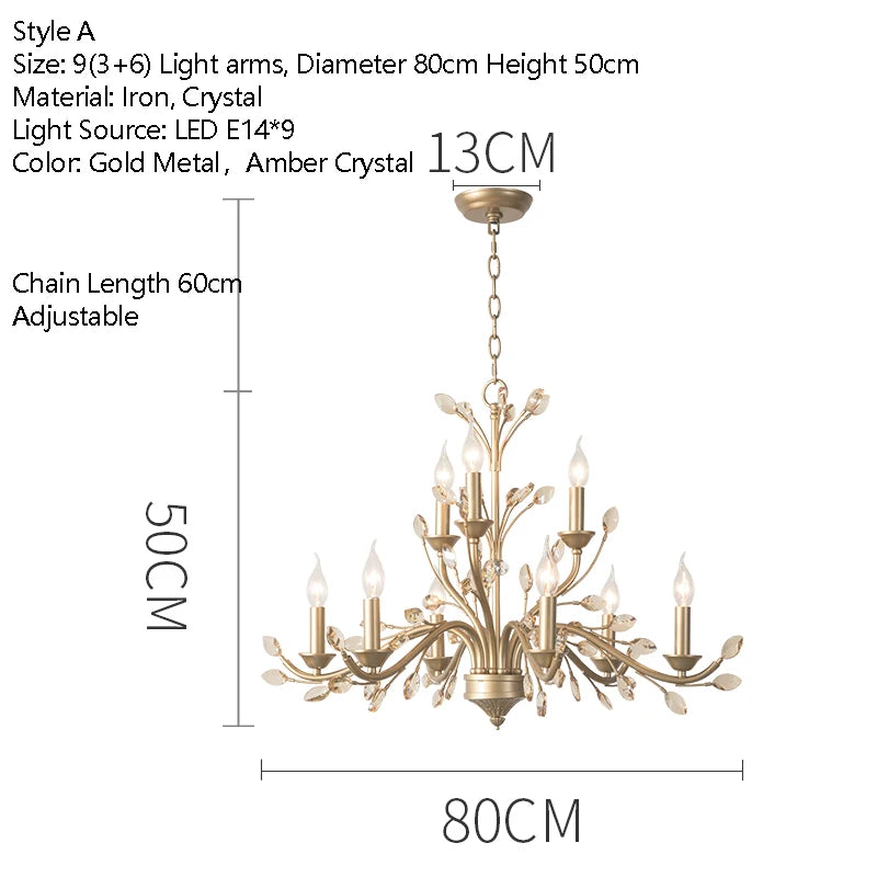 Vintage Iron Chandelier with Crystal Accents